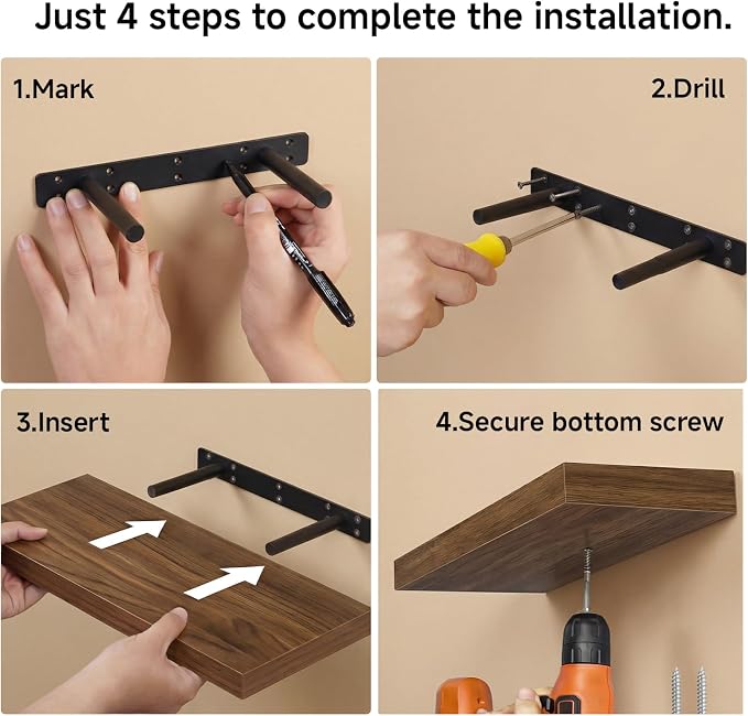 Walnut Floating Shelves for Wall, 24 in Wall Mounted Shelves Perfect for Bedroom, Bathroom, Living Room and Kitchen Decoration Storage(Set of 2)