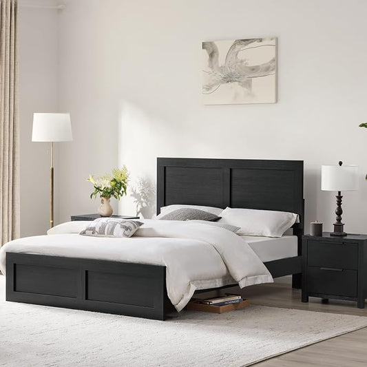 KISLOT 3 Pieces Bedroom Set, Full Size Wood Platform Bed Frame and 2 Nightstands, Storage Nightstand with Type-C Charging Port, Farmhouse Bedroom Furniture Set