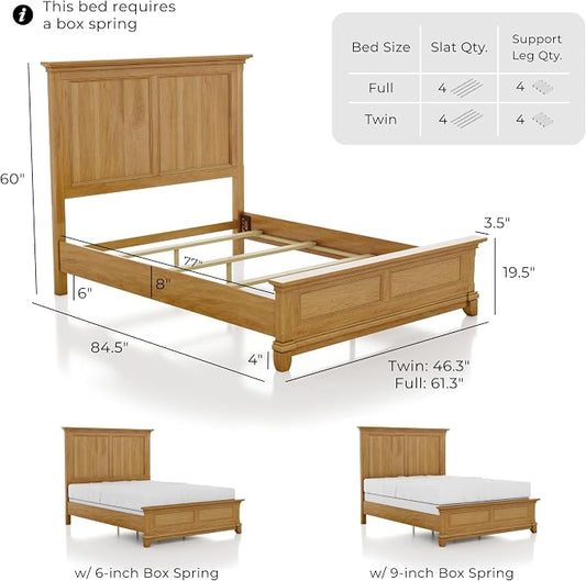 Furniture of America Yardley Farmhouse Solid Wood 3-Piece Bedroom Collection with Panel Bed and Nightstands Set of 2, Box Spring Required for Bedroom, Guess Room, Full, Natural Oak