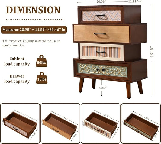 Ahokua Boho Accent Cabinet with Drawers, Narrow Storage Cabinet for Small Spaces, Multi-Drawer Chest for Entryway, Hallway or Living Room, 26"