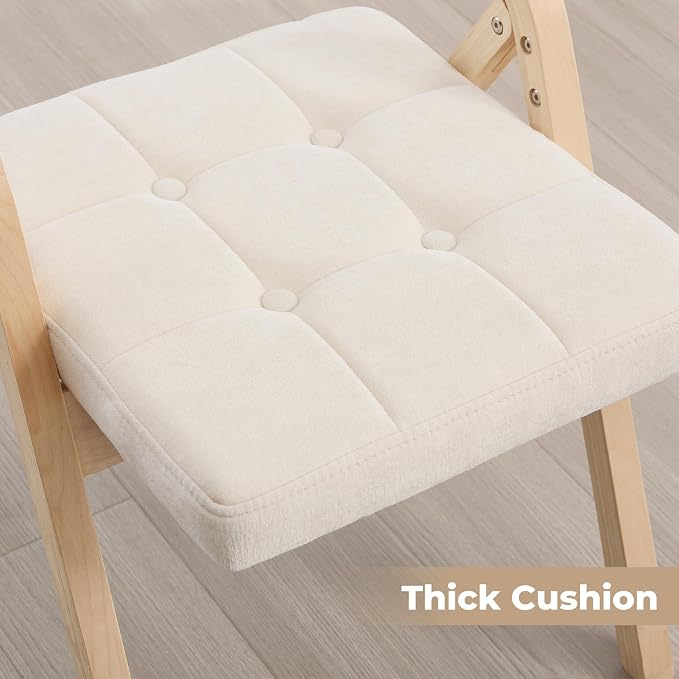 2-Pack Folding Dining Chairs with Cushion,Padded Foldable Dining Chairs,Portable Wooden Folding Chairs with Tufted Buttons Seat for Dining Rooms Kitchen Wedding and Party Indoor Beige