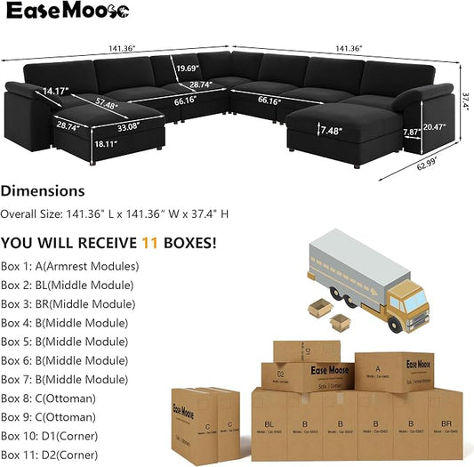 EASE MOOSE Oversized L Shaped Sectional Modular Sofa,Large U Shaped Sectional Couch Wide Deep Seat Modular Cloud Couch for Big Spaces Living Room