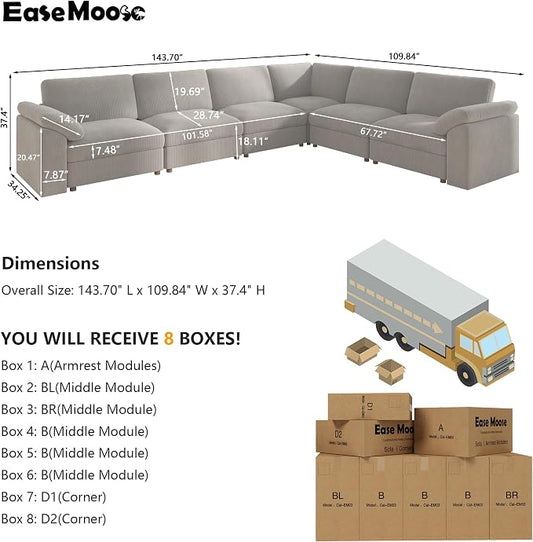 EASE MOOSE Oversized Sectional Modular Sofa,Large L Sectional Couch Wide Deep Seat Modular Cloud Couch,Removable Washable,Green