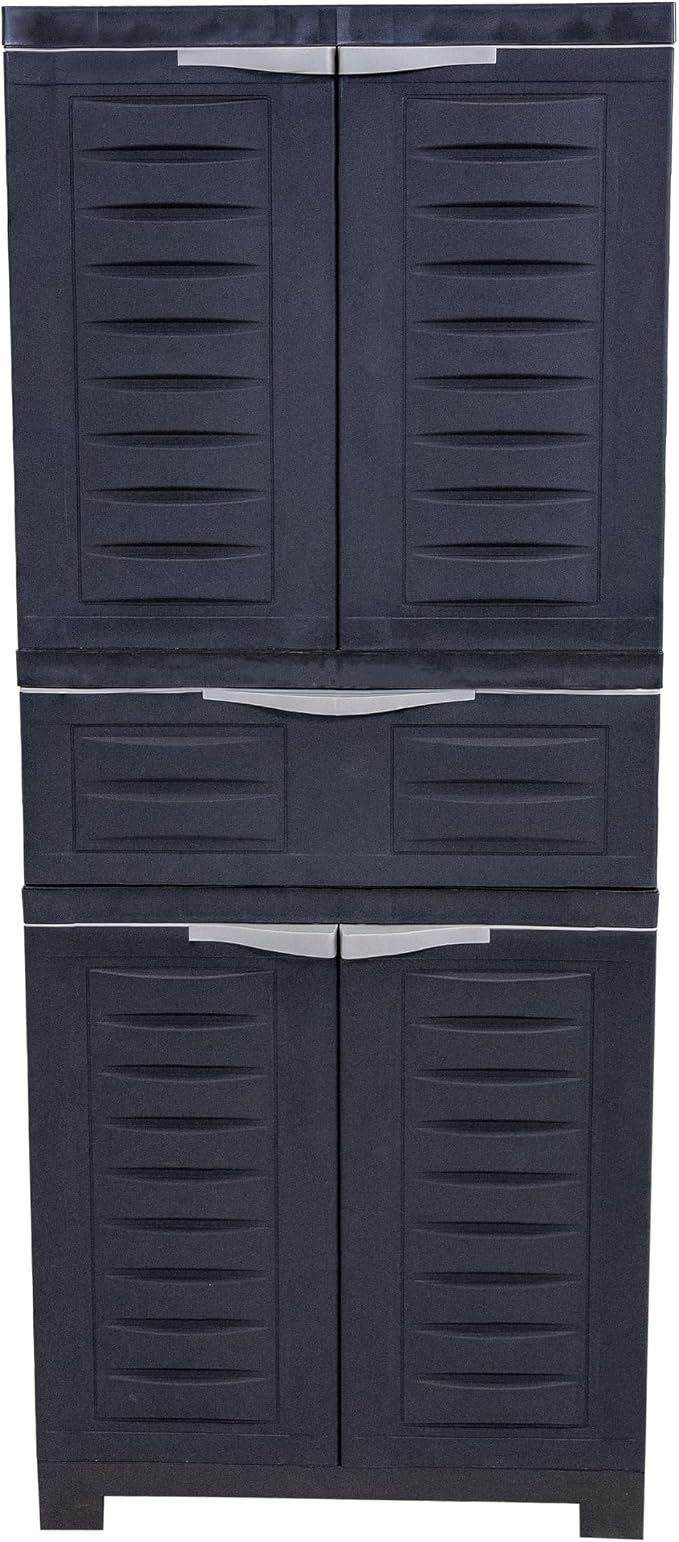 Sunnydaze 57" H Resin Garage Storage Cabinet - Garage Cabinet with 2 Adjustable Shelves - Freestanding Utility Storage for Laundry Room, Office, Basement - Charcoal