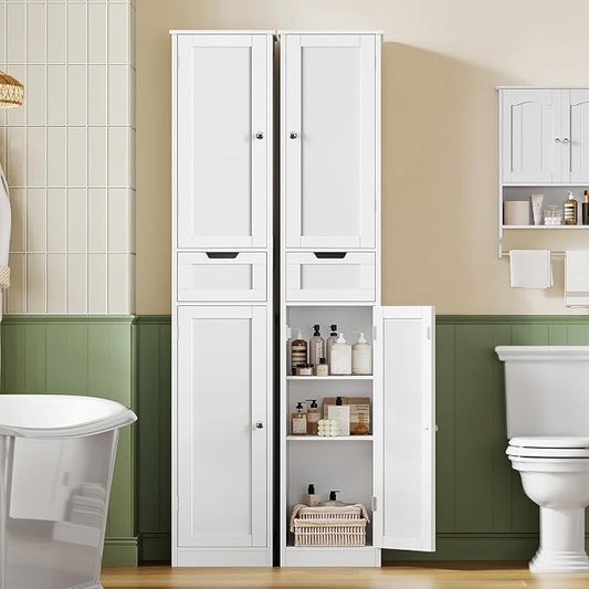 Iwell Tall Bathroom Cabinet, Slim Narrow Bathroom Storage Cabinet with Adjustable Shelves, Storage Cabinets with 1 Drawer, for Bathroom, Living Room, Entryway, Kitchen, White