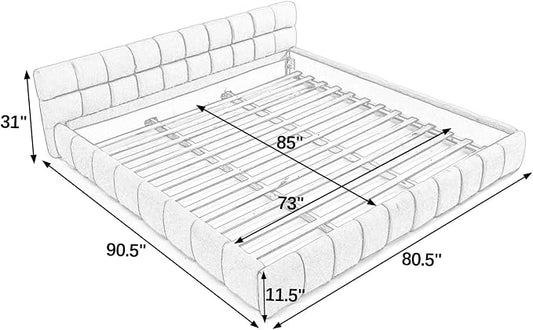 KEIKI California King Thick Chenille Platform Bed Frame with Upholstered Tufted Headboard, Modern Solid Wood Floor Platform for Bedroom, No Box Spring Needed