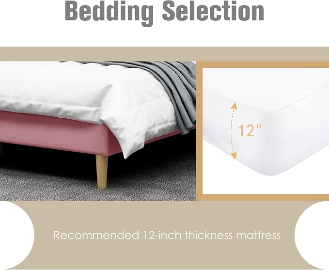 AGARTT Upholstered Platform Bed Frame Full Size with Headboard and Footboard/Wooden Slats Support/No Box Spring Needed Easy Assembly,Pink Velvet