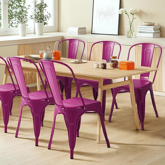 Furmax Metal Dining Chair Indoor Outdoor Use Stackable Classic Trattoria Chair Chic Dining Bistro Cafe Side Metal Chairs Set of 4