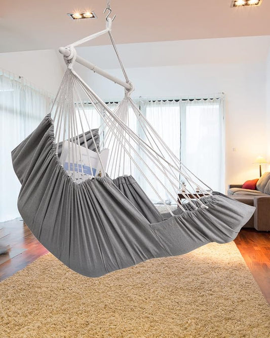 ADVOKAIR Hanging Hammock Chair Large Swing Chair with Foot Rest and Hardware,Max 500lbs,Steel Spread Bar with Anti Slips, 2 Cushions and Side Pocket,Indoor/Outdoor Use…