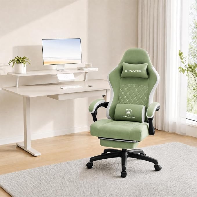 GTPLAYER Gaming Chair, Computer Office Chair with Pocket Spring Cushion, Linkage Armrests and Footrest, High Back Ergonomic Computer Chair with Lumbar Support Task Chair with Footrest