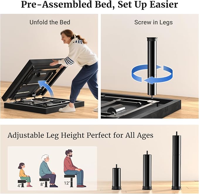 Tami Tami T600 Adjustable Bed Frame Full Size with Remote & Massage - Electric Beds Bases, Zero Gravity, Dual Side USB, Side Pockets, Nightlight, Quiet Motor, Wireless Remote, 5 Min Easy Assembly