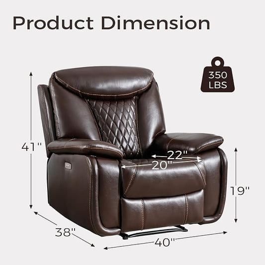 HAOMARKETS Electric Recliner Chair, Breathable Faux Leather Power Recliners with Padded Backrest, Single Overstuffed Heavy Duty Reclining Sofa for Living Room Bedroom, Dark Brown