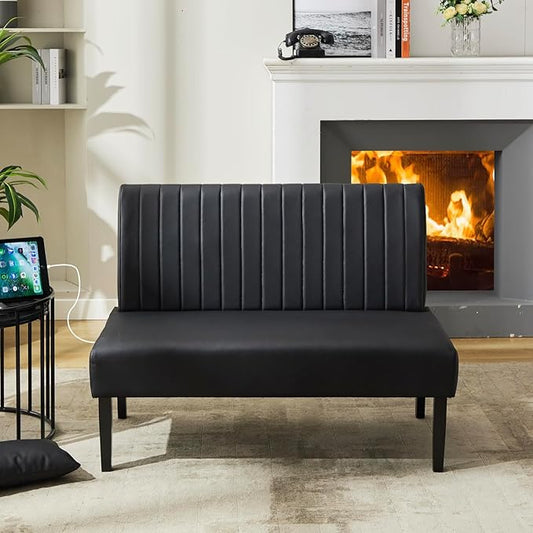 STHOUYN 43" W Mini Small Black Leather Couch Armless Loveseat Sofa for Bedroom with USB Port, Small Couches for SmallSpaces Living Room, Apartment Office Dorm (Black)