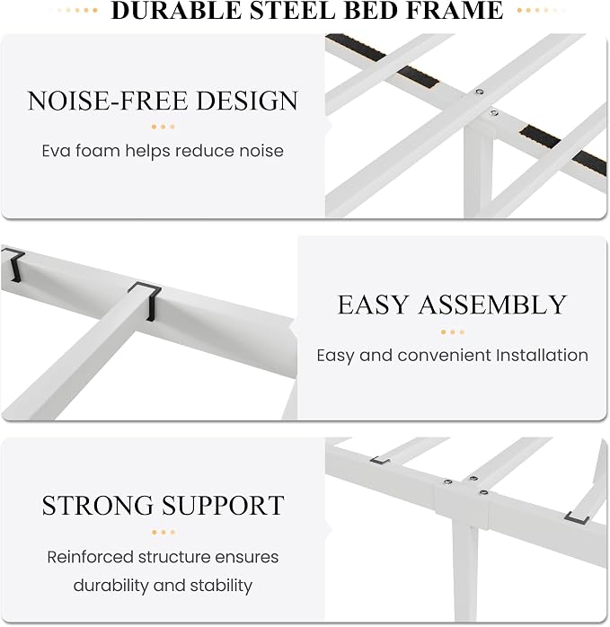 SHA CERLIN Full Size Bed Frame with Headboard,Metal Bed Frame with Butterfly Pattern Design Headboard & Footboard,No Box Spring Needed,Easy Assembly,White