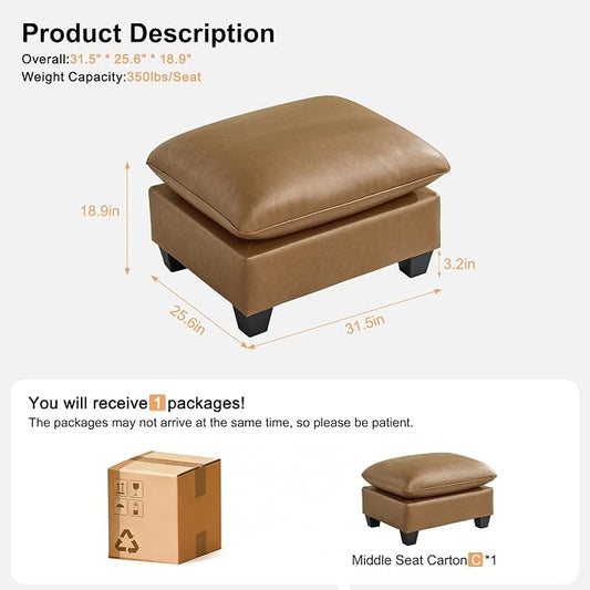 31.5" Faux Leather Large Square Ottoman, Oversized Upholstered Footrest for Living Room, Bedroom, Entryway, Light Brown