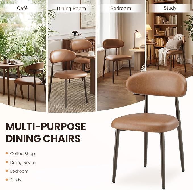 MALOL Dining Chairs Set of 2, Upholstered Kitchen & Dining Room Chairs with Curved Back and Bronze Metal Legs, Comfortable Modern Dining Side Chairs for Dining Room, Kitchen, Brown