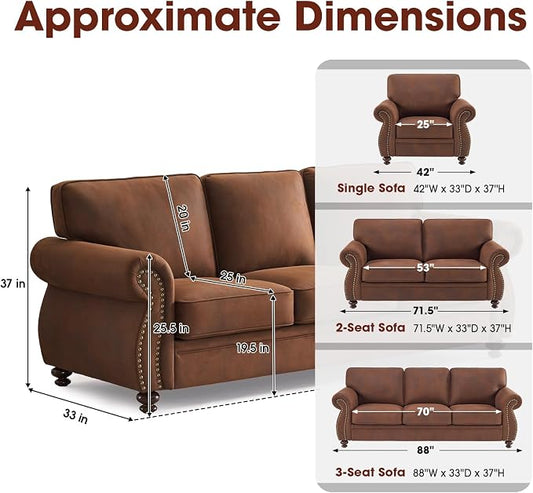 Couchus Vintage Accent Chair with Rivet Decoration, Traditional Upholstered Armchair, Living Room Chair, Rustic Single Sofa Chair for Bedroom, Reading Room & Office(Caramel Rust, Single)
