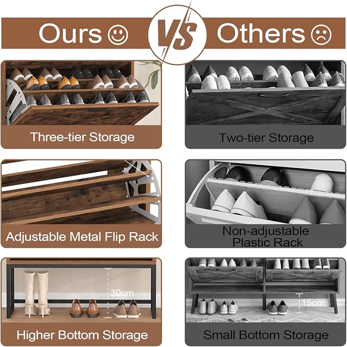Shoe Storage Cabinet for Entryway, 3 Layers Shoe Cabinet with 3 Flip Drawers, Metal Legs Shoe Organizer Cabinet, Adjustable Shoe Rack Cabinet for Entryway