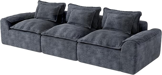 Hobestluk 120" Cloud Sectional Couch 3-Seater Sofa with Deep Seat Modular Sofa with Removable Cover Large Sofa Couch for Living Room (Blue Grey, 3-Seater Sofa)
