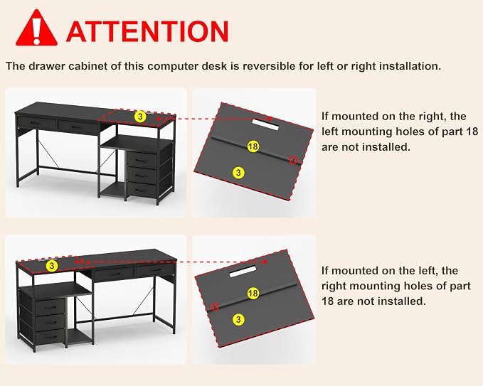 YOSHOOT 60" Computer Desk with 5 Fabric Drawers, Gaming Desk Table | Desk with Storage and Power Outlets, for Adults and Teenagers Working Writing Study, Black