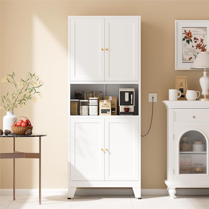 COFaR 69" Tall Modern Kitchen Pantry,Metal Storage Cabinet with Adjustable Shelves,Pantry Cabinet with 6-Tier,Freestanding Cupboard for Kitchen,Dining Room,Living Room,Bathroom,White