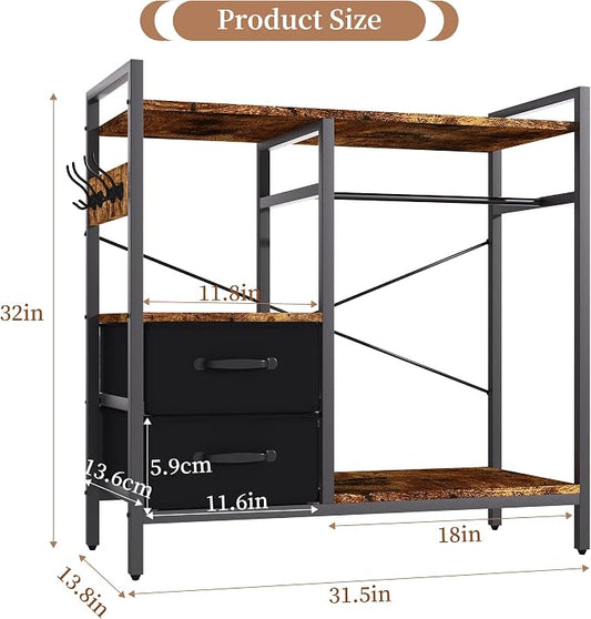 Pet Wardrobe Closet with 2 Drawers & 4 Hooks, Freestanding Pet Clothes Storage Organizer with Hanging Rod, Metal Frame Storage Cabinet for Dogs Cats