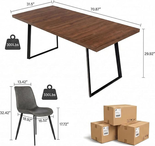 ZckyCine 7‑Piece Dining Set for 6,70.87‑Inch Table with 6 PU‑Leather Chairs, Thick Tabletop & Metal Frame for Apartment