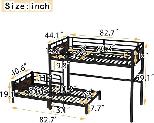 Twin XL Over Twin XL Metal Bunk Bed, Heavy Duty Convertible Bunk Bed Frame with Headboard & Full Guardrails, Can Be Split into Two Platform Beds or Loft Bed,Vintage