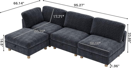 ERYE 95-Inch Oversized L Shaped Sectional Sofa 4 Seat Modular Storage Sofa Couch W/Deep Seat,Skin Friendly Plush Chenille Upholstered Convertible Corner Sectional Couch with Ottoman
