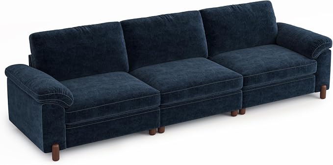 SITJOY Large Cloud Couch, 118" Wide 3 Seater Sofa, Chenille in Navy Blue | Detachable and Washable Chenille Cover Sectional Sofas for Living Room, Deep Seat Wide Couch