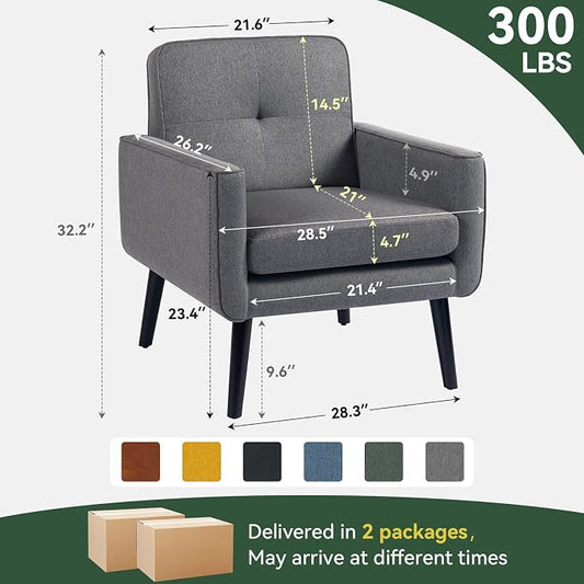 Vogue Furniture Direct Accent Chair Set of 2, Fabric Modern Chair with Wooden Frame, Cozy Armchair Reading Chair with Comfy Back for Apartment, Living Room, Bedroom, Small Space, Corner, Grey
