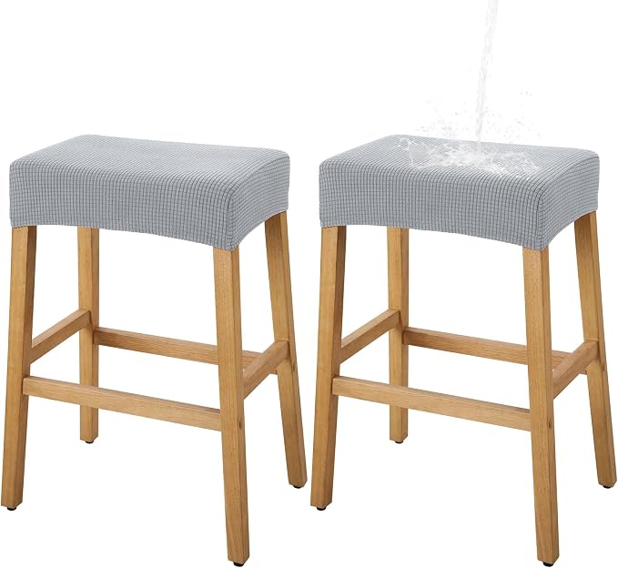YISUN Stool Covers Rectangle - 2 Pack Stretch Waterproof Saddle Seat Cover Counter Bar Stools Bar Chairs Covers Kitchen Island Chairs Cushion Protector (2, Light Gray)