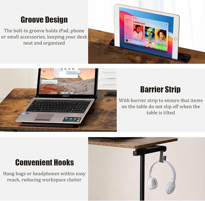 SIDUCAL Standing Desk Height Adjustable with Tiltable Tabletop, Rustic Brown