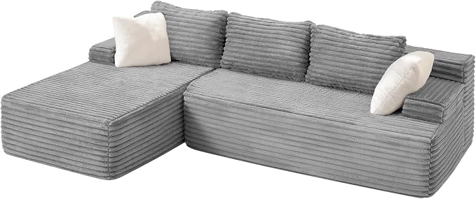 Hobestluk Boneless Couch Modular Sectional Sofa L-Shape Cloud Couch Lounge | 96" Left Facing Chaise Pale Gray,Memory Foam,Removable Cover,Non-slip Bottom,No Assemble Required,Furniture for Small Home