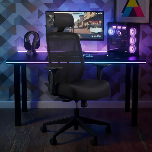 HON Altern Ergonomic Office Chair with Headrest, Mid‑Back Mesh Desk Chair, Adjustable Arms, Seat Slide, Synchro‑Tilt, Rolling Computer Seat for Home Office, Black Frame, Black