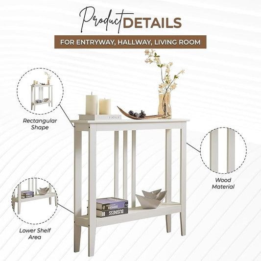 Kings Brand Furniture Narrow Console Table with Storage – Rectangular Entryway & Behind Sofa Table, Wood Accent Hallway Table for Foyer or Living Room, White