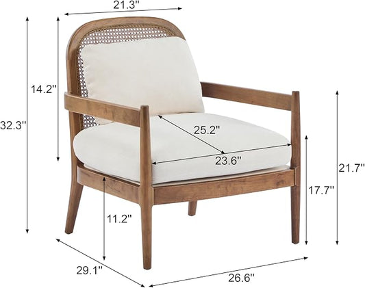 Christopher Knight Home Nadine Modern Club Chair Set of 2 with Cushion, Wooden Living Room Accent Chair with Rattan Open Back, Bedroom Comfy Reading Chair, Beige+Light Brown