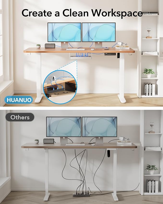 HUANUO Electric Standing Desk Legs for 43"-75" L & 24"-31" W Desktop, White | Brushless Motor,220lbs Heavy Duty,28.3"-46.5" Height Range,4 Memory Presets,Cable Management, Stable Steel Frame