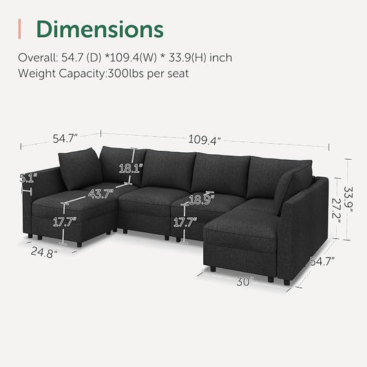 HONBAY Modular Sectional Sofa Couch with Storage, Modern U Shaped Sectional Sofa, Convertible Sectional Couch for Living Room - Linen Grey
