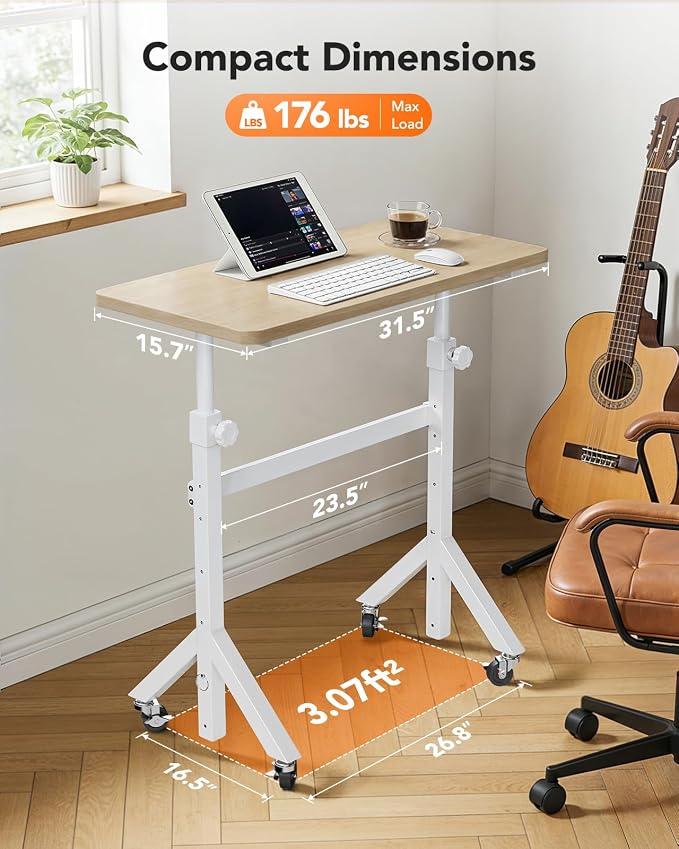 ErGear Small Standing Desk Adjustable Height, 6 Height Settings Up to 46.5″, Walking Pad Desk with Triangular Leg Design, Smooth Mobility with Lockable Wheels, Standing Desk for Walking Pad