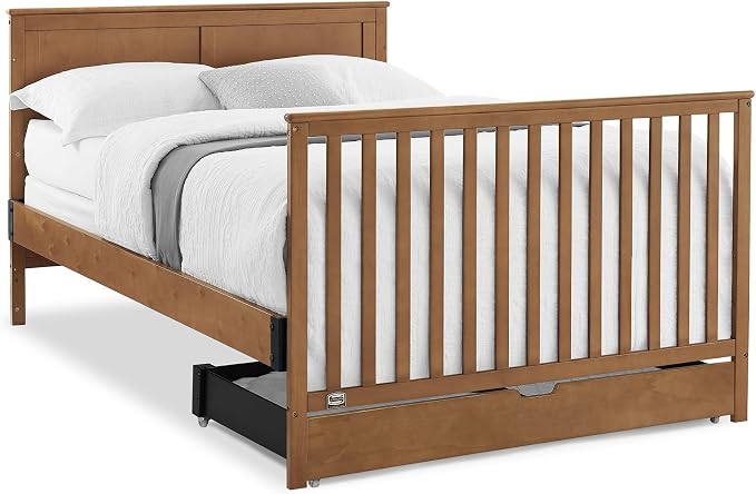 Simmons Kids Logan 6-in-1 Convertible Crib with Underdrawer - Greenguard Gold Certified, Chestnut