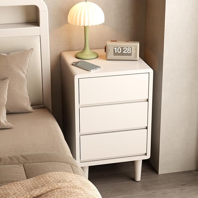 Tall Nightstand White Night Stand with 3 Drawers Mid Century Modern Nightstand with Storage,Solid Wood Night Stand,Small Bedside Table for Bedroom,Living Room,Office,White Bedside Table