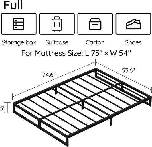 Richwanone 5 Inch Bed Frame Full Heavy Duty Metal Platform Bed, Black | Full Size Bed Frame, Mattress Foundation with Steel Slat Support, No Box Spring Needed, Easy Assembly