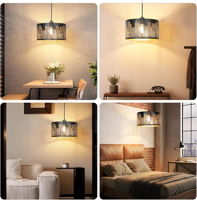 Qingmiao Plug in Pendant Light, Hanging Lamp Plug in with LED Bulb, 3-Way Dimmable Hanging Light Fixture for Living Room Bedroom Kitchen Ceiling Farmhouse Home Decor