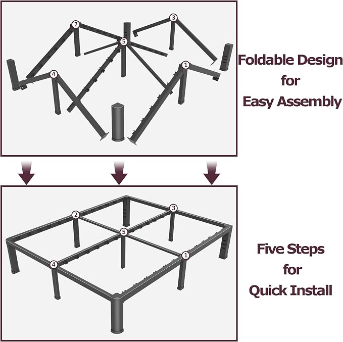 Bilily 10 Inch Low Bed Frame King with Round Corner Legs,3500 LBS Heavy Duty Low Profile King Size Bed Frame Metal Platform, No Box Spring Needed, Easy Assembly, Noise-free, Headboard Compatible,Black
