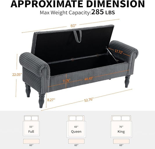 Storage Bench for Bedroom, 60" End of Bed Bench Premium Linen Upholstered Storage Ottoman, Entryway, Closet,Dark Grey