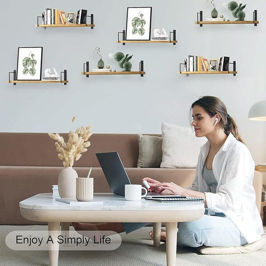 Floating Shelves, 24 Inches, Easy to Install, Wall Mounted, Set of 3, Rustic Wood for Décor, Storage for Living Room, Bathroom, Bedroom