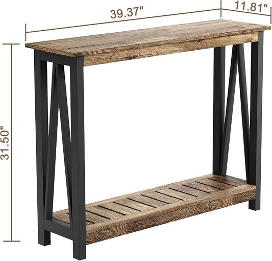 ChooChoo Farmhouse Console Table, Rustic Vintage Narrow Sofa Table for Entryway, Living Room, Hallway, 40 Rustic Oak & Black