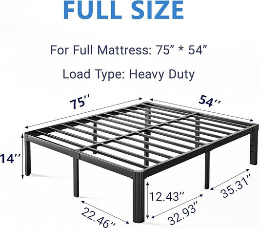 14 Inch High Heavy Duty Full Size Bed Frame Metal, Platform Bed Frame Full Size No Box Spring Needed, Noise Free, Easy Assembly, Black