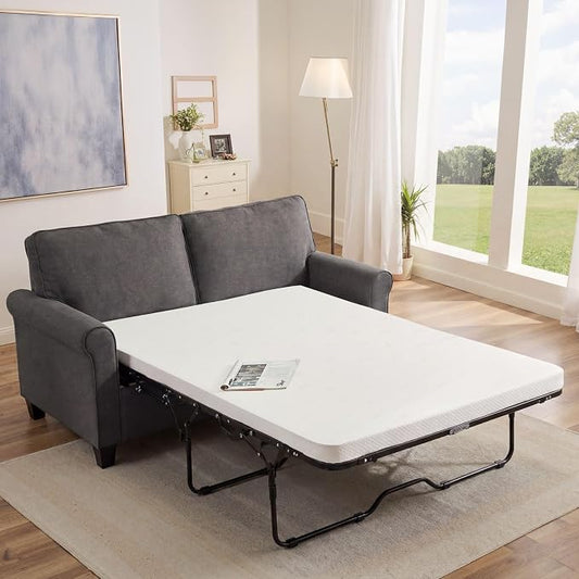 57" Pull Out Sofa Bed with Mattress, Convertible Sofa Bed Loveseat, Twin Sleeper Sofa Couch with Pocketed Coil Seating, Upholstered Fabric Sofa Bed for Small Spaces,Grey
